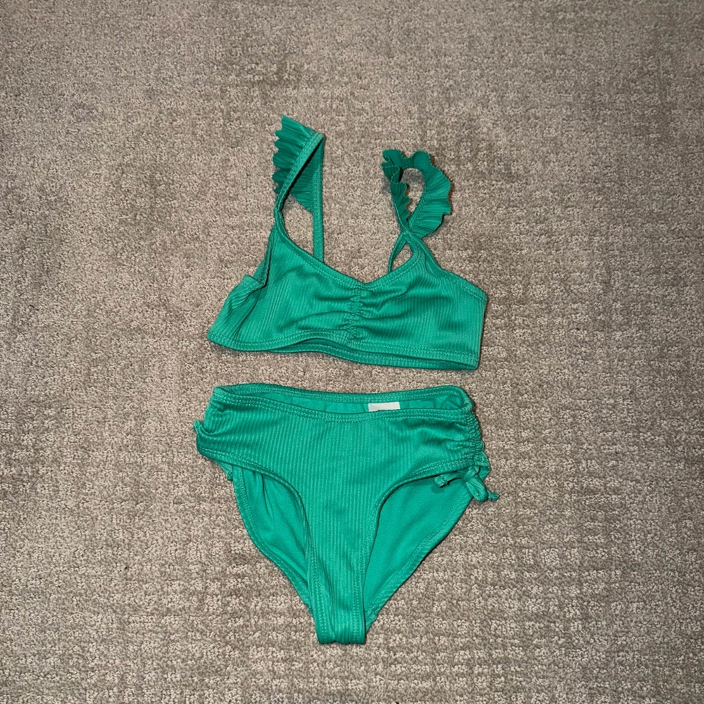 Green Ruffle Strap Lined Bikini Set Bralette & Bikini S (6-6X)